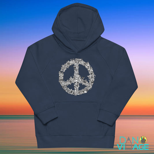Peace Doodle kids hoodie with a loose hand-drawn peace sign by Daniel Sulzberg