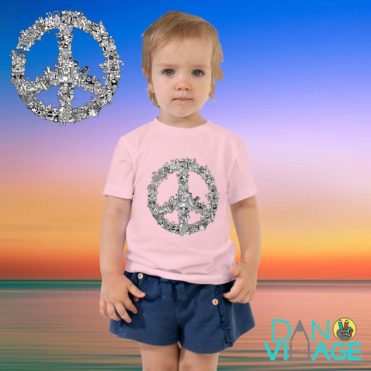 Kids graphic t-shirt featuring an original peace sign doodle by Daniel Sulzberg