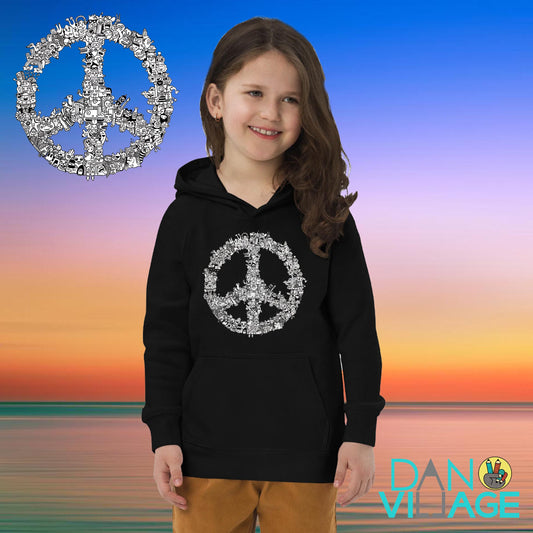 Illustrated peace sign kids sweatshirt drawn in a warm, doodly boho style