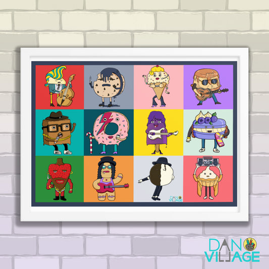 1980s desserts framed art print, retro illustrated nostalgia by Daniel Sulzberg