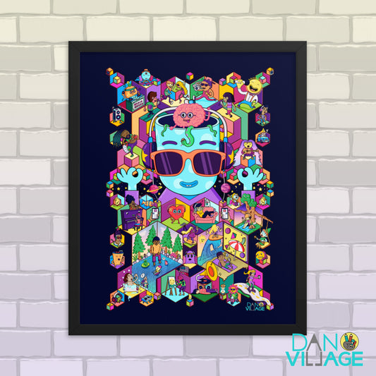 Music Is My Mental Health framed art print, an isometric music world by Daniel Sulzberg