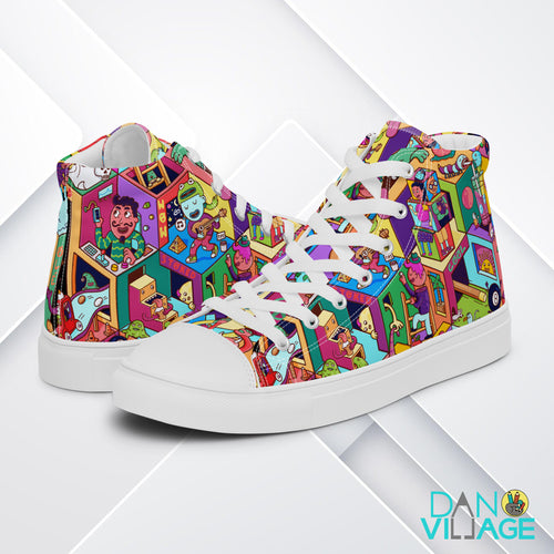 Color Mayhem colorful fun pattern Danvillage Men’s high top canvas shoes