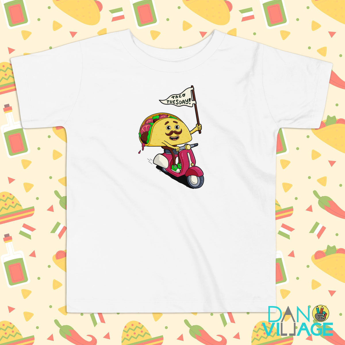 Taco Tuesday artwork on an illustrated toddler tee for little food fans