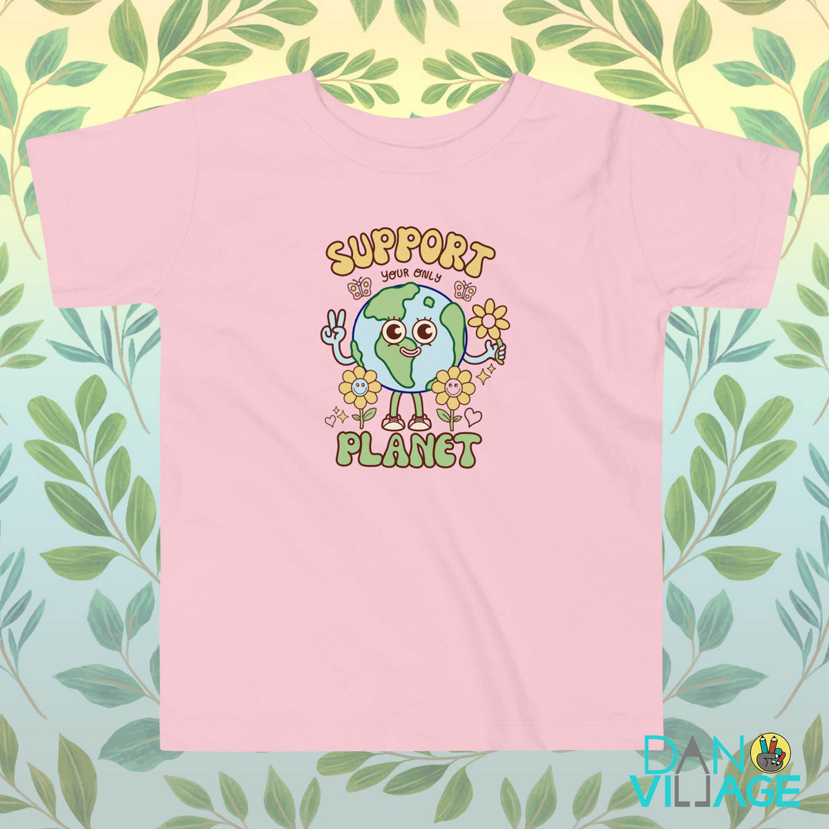 Support Your Only Planet toddler tee with a cheerful illustrated Earth