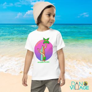 Good Vibes Club Santa Barbara California Palm Tree Surfer Toddler Short Sleeve Tee