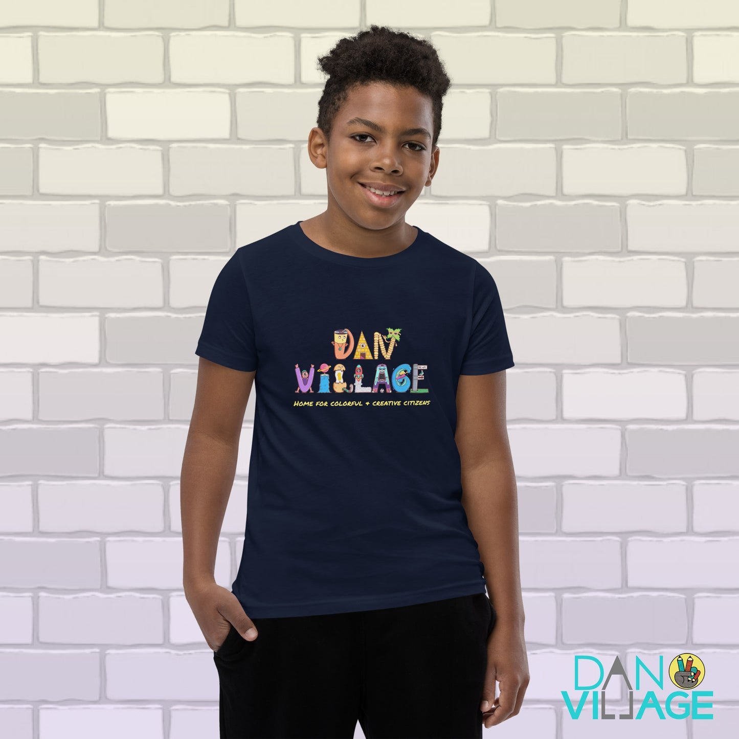 Illustrated character logo kids tee for colourful and creative young citizens