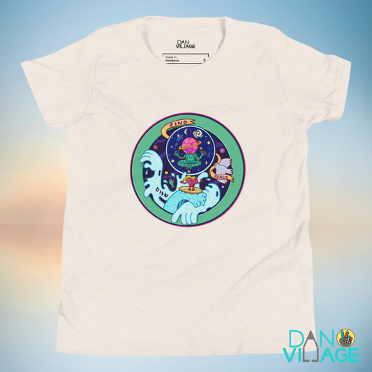 Find Peace youth t-shirt with calm illustrated lettering by Daniel Sulzberg