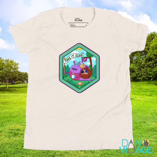 Take It Slow sloth and snail youth t-shirt, an original design by Daniel Sulzberg