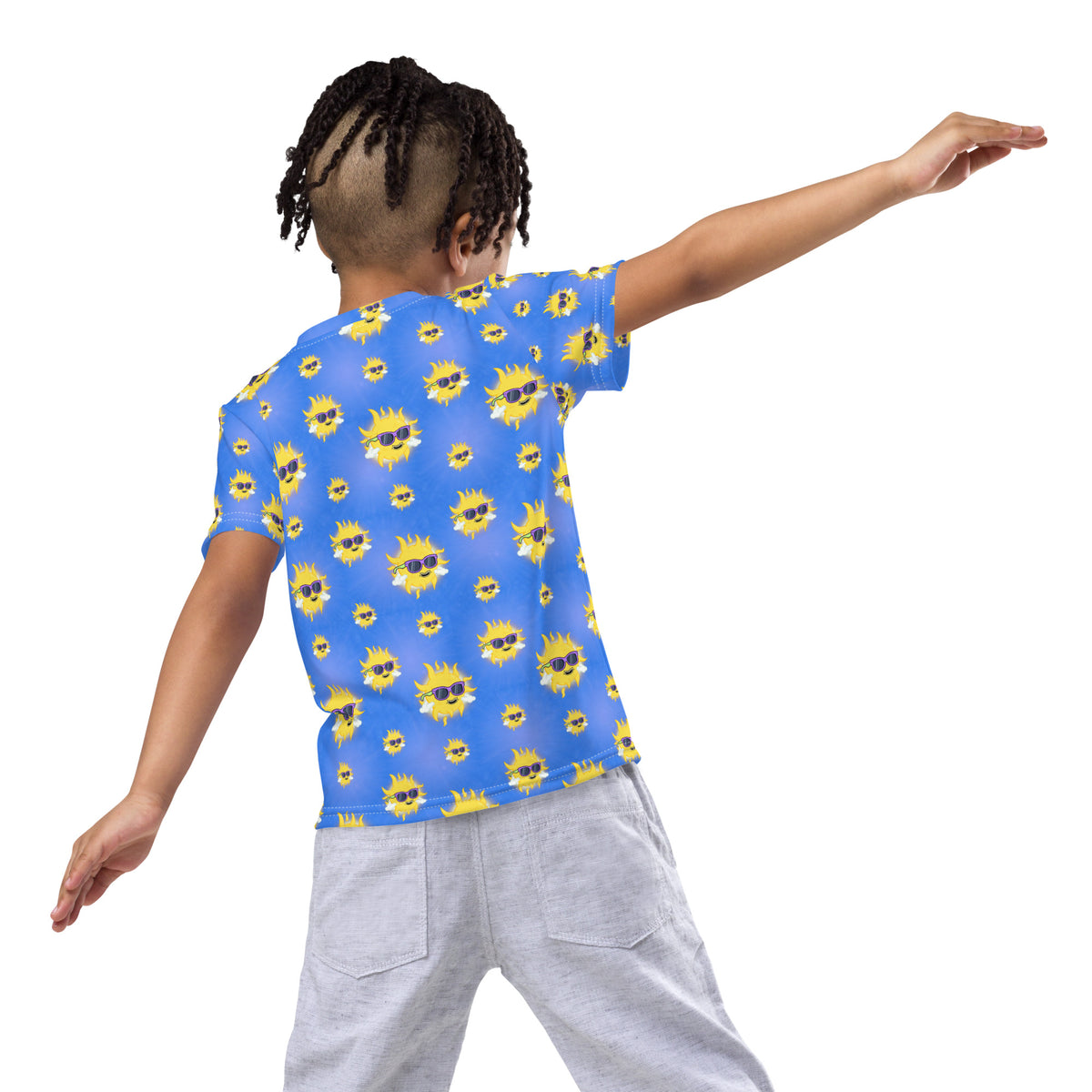 Illustrated sunshine pattern kids shirt, a warm birthday gift for little ones