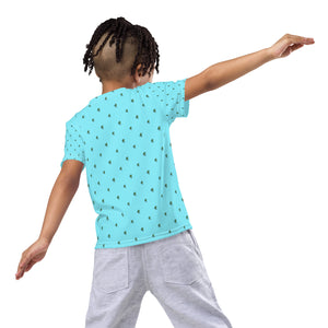 Blue Avocado Skateboarder pattern cool rad Cali Kids crew neck t-shirt