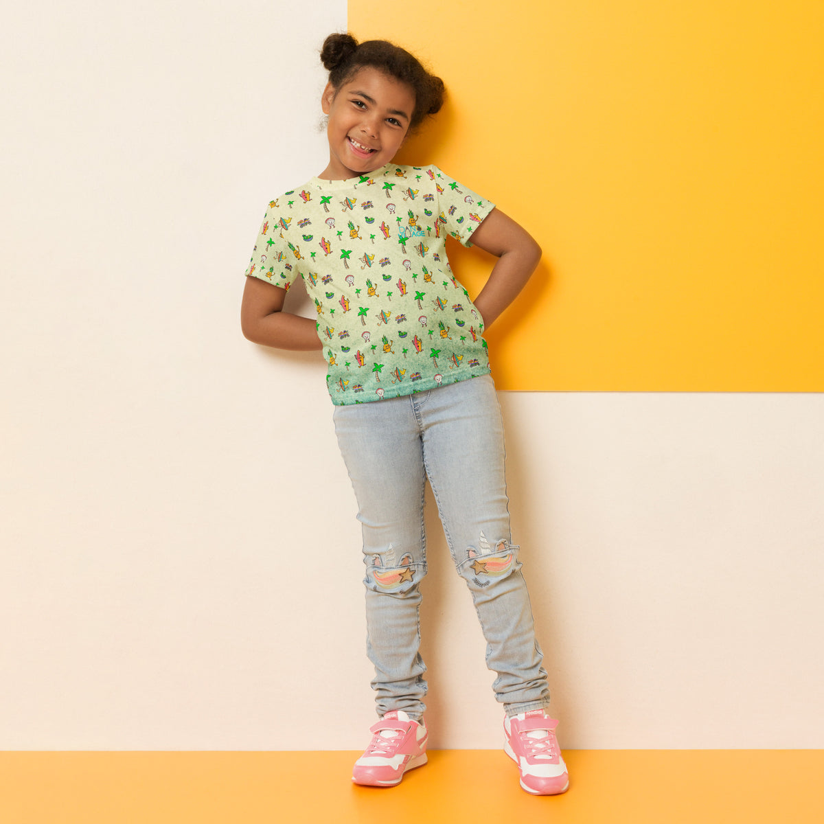 All-over beach pattern kids shirt for pool days, camp and long summer holidays