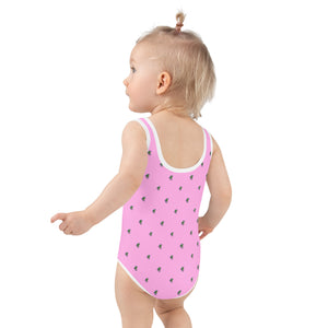 Avocado Skateboarder Pink Pattern Print Kids Cute Fun Swimsuit