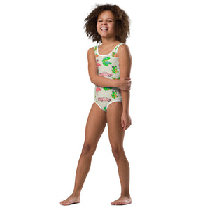 Florida Vacation Cute Flamingos Cadillacs Alligators Sea Turtles Oranges Patterned All-Over Print Kids Swimsuit