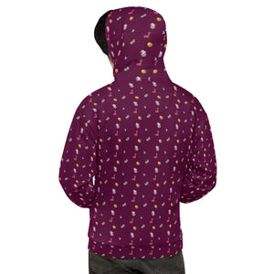 Maroon Moon Snakes, Crystals, and 3D Cubes Pattern Super Cool Fun Funky Unisex Hoodie