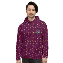 Load image into Gallery viewer, Maroon Moon Snakes, Crystals, and 3D Cubes Pattern Super Cool Fun Funky Unisex Hoodie