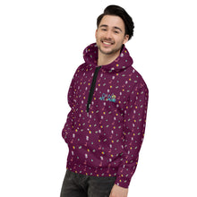 Load image into Gallery viewer, Maroon Moon Snakes, Crystals, and 3D Cubes Pattern Super Cool Fun Funky Unisex Hoodie