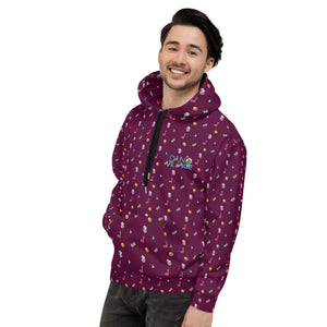 Maroon Moon Snakes, Crystals, and 3D Cubes Pattern Super Cool Fun Funky Unisex Hoodie