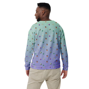 Heads Up Blue and Purple Funky Fun Cartoon Heads Pattern Unisex Sweatshirt