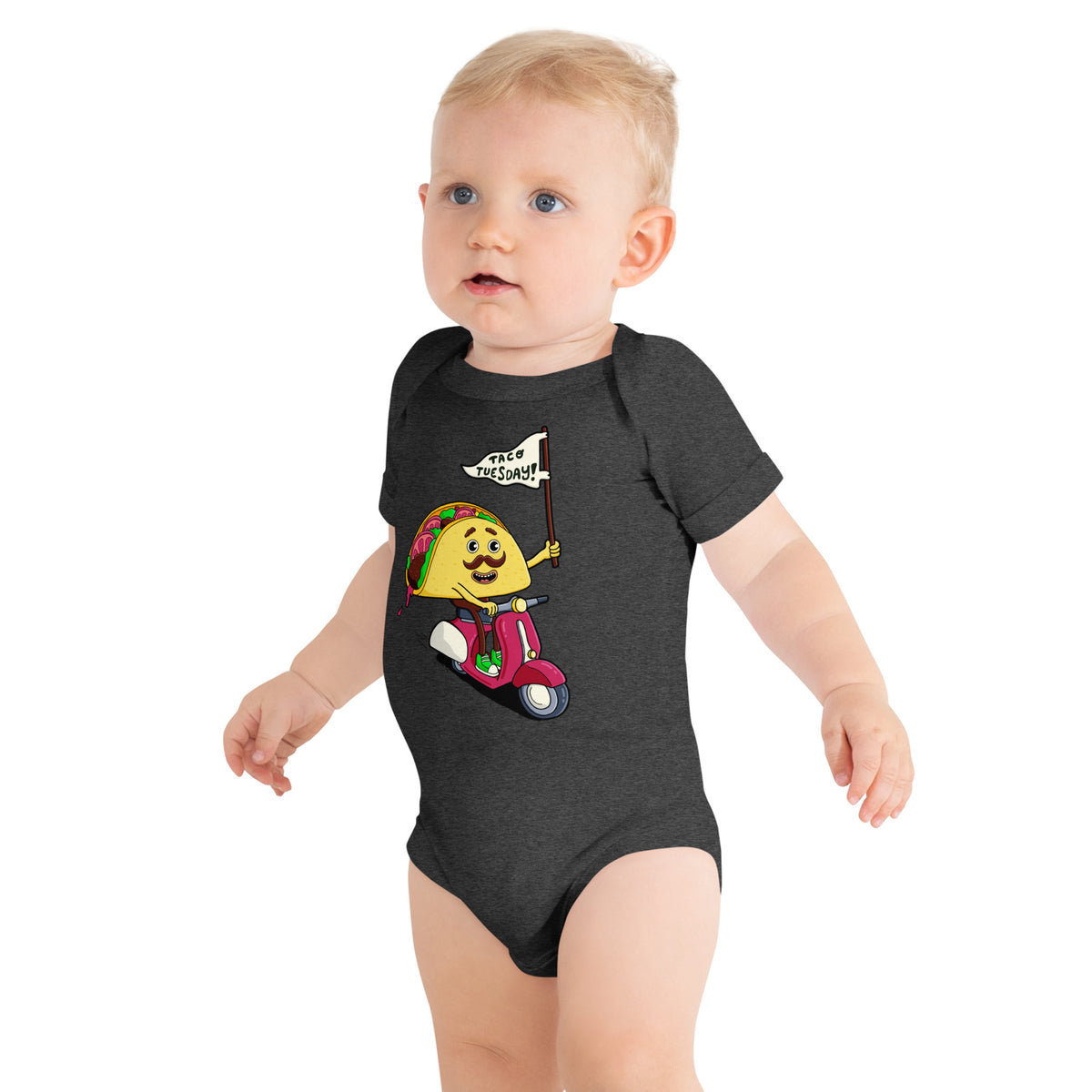 Illustrated taco baby one piece by Santa Barbara illustrator Daniel Sulzberg
