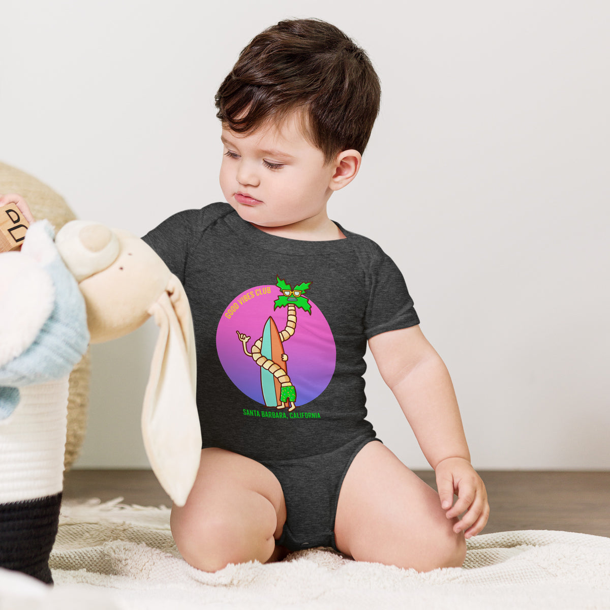 Beachy illustrated baby one piece, a good new-baby gift from Danvillage Art Lab