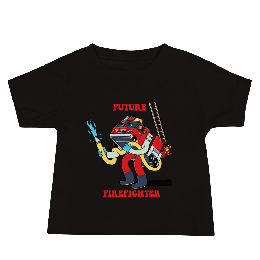 Gift for little firefighters, a bright illustrated fire truck kids tee from Danvillage Art Lab