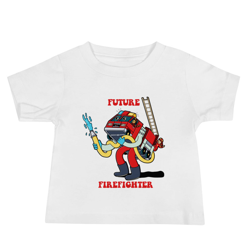 Hand-drawn fire truck kids tee for fire academy families and firefighter households