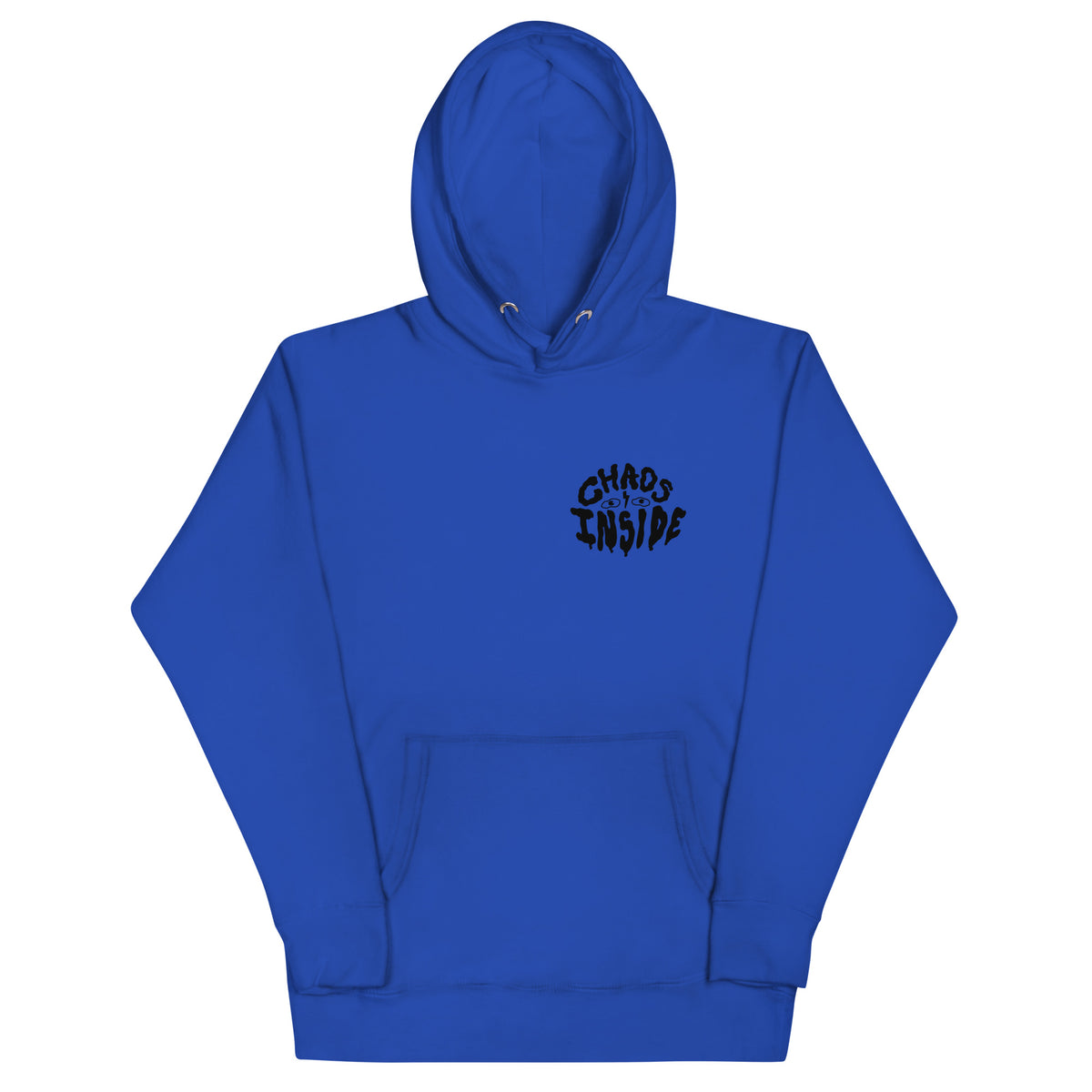 Wearable art hoodie with a busy illustrated head design in bold popwhimsy style