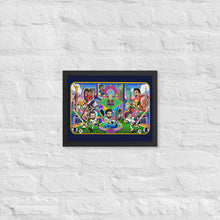 Load image into Gallery viewer, Framed 2026 World Cup Legends poster in black frame 11x14 - illustrated soccer wall art by Danvillage Art Lab