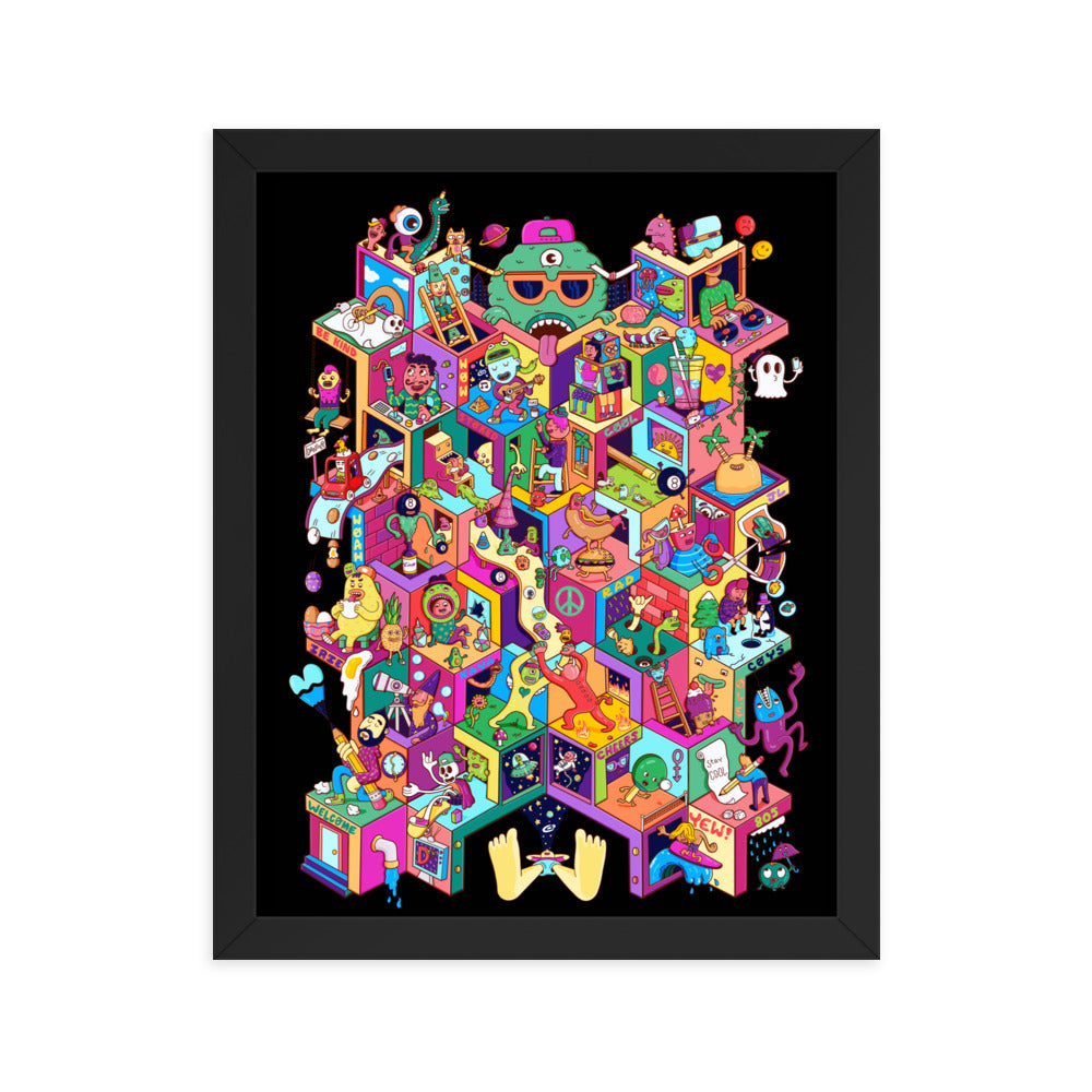 Colourful surreal isometric wall art print for kids rooms, studios and game rooms