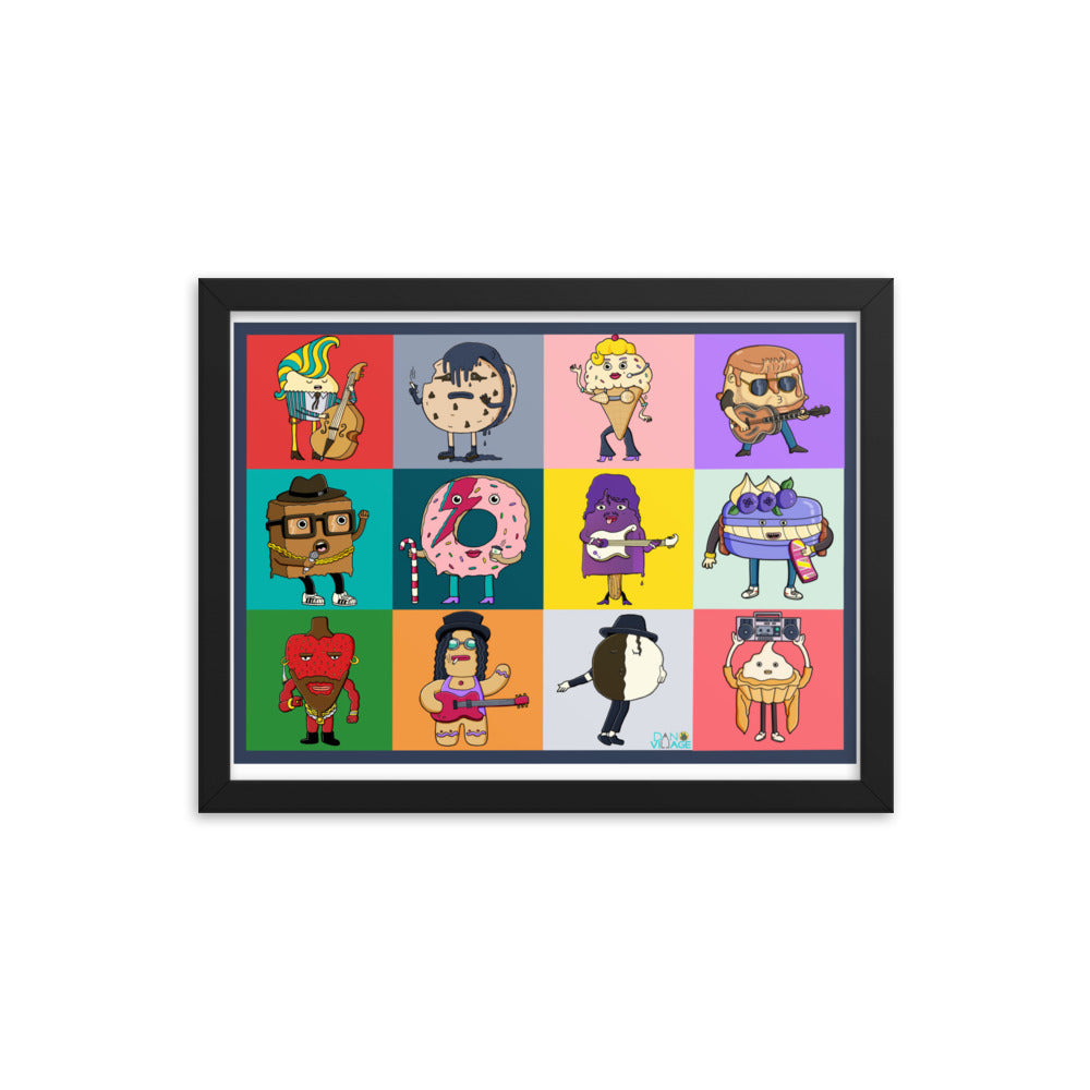 Gift for 1980s kids, a colourful illustrated dessert framed art print for the kitchen