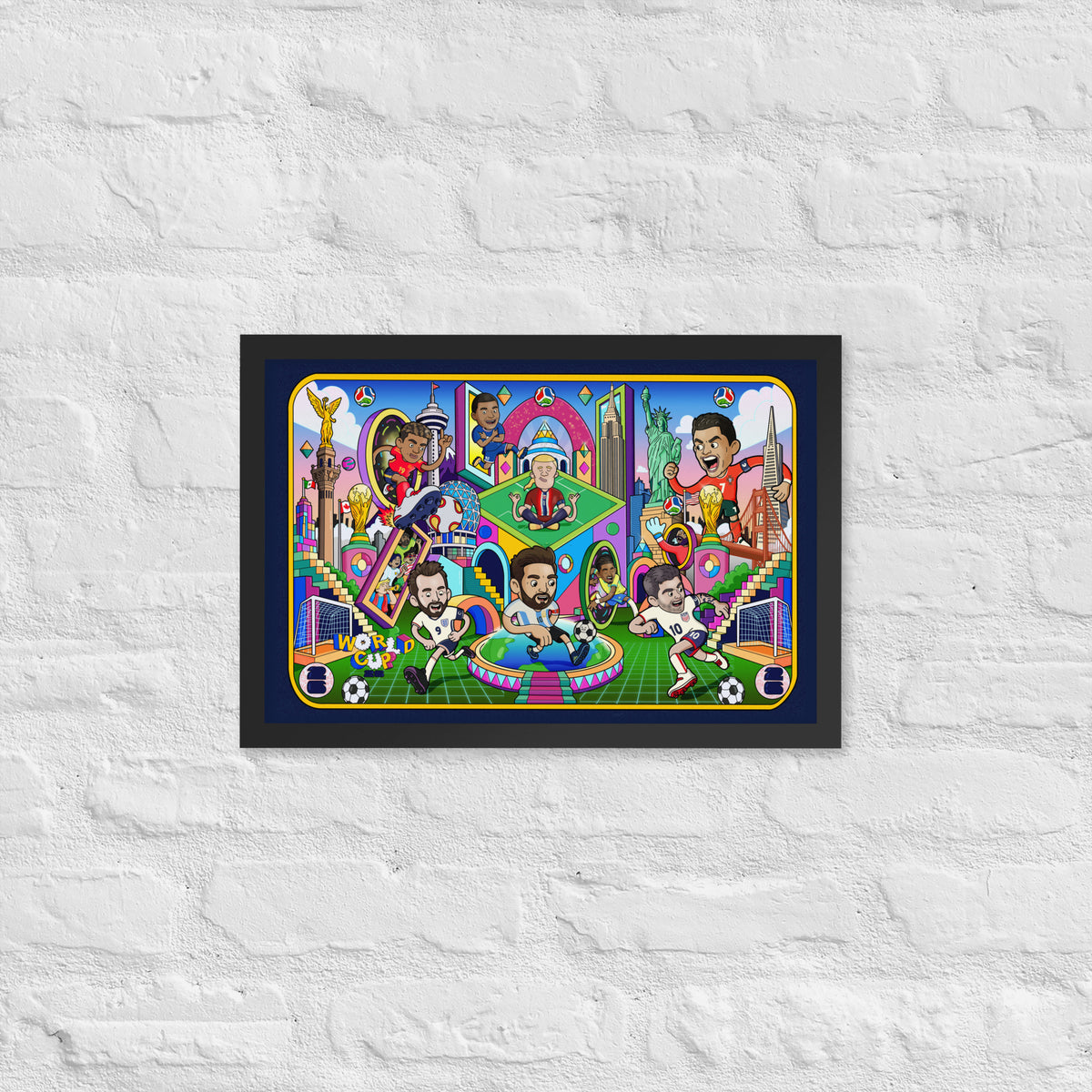 Framed art print of illustrated soccer legends from Danvillage Art Lab