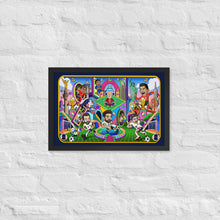 Load image into Gallery viewer, Framed 2026 World Cup Legends poster in black frame 12x18 - illustrated soccer wall art by Danvillage Art Lab
