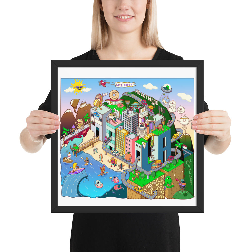 Character-packed food illustration print by Santa Barbara illustrator Daniel Sulzberg