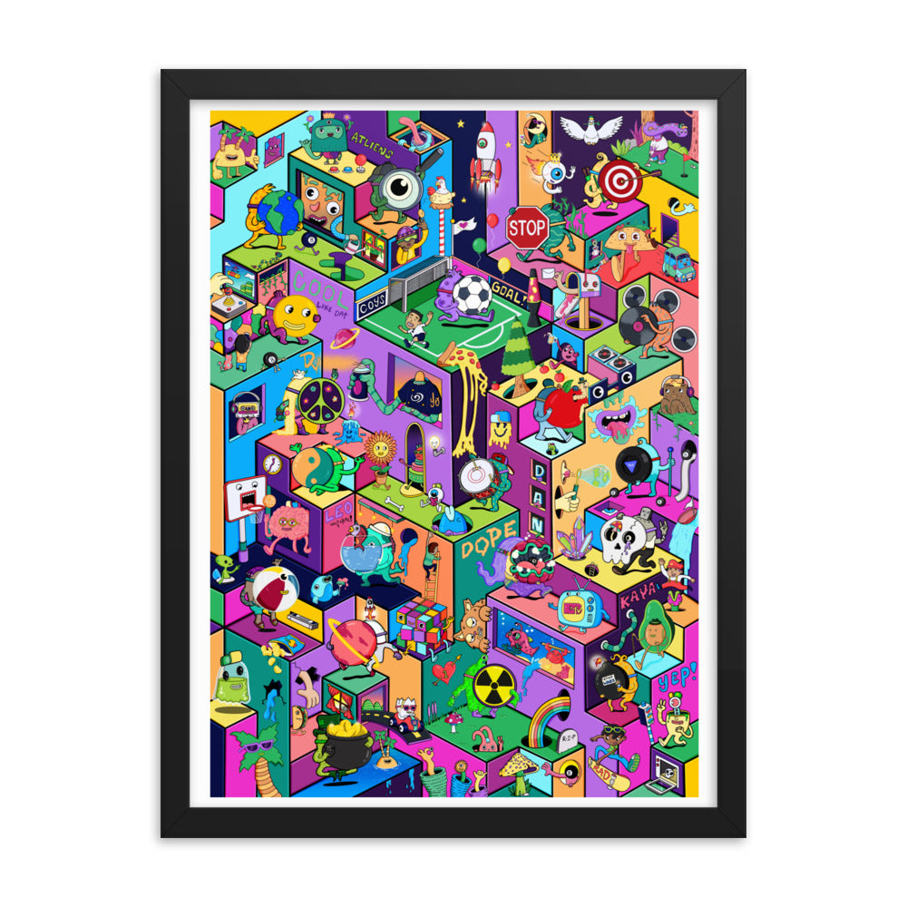 Original character wall art from Danvillage Art Lab, framed and ready to hang