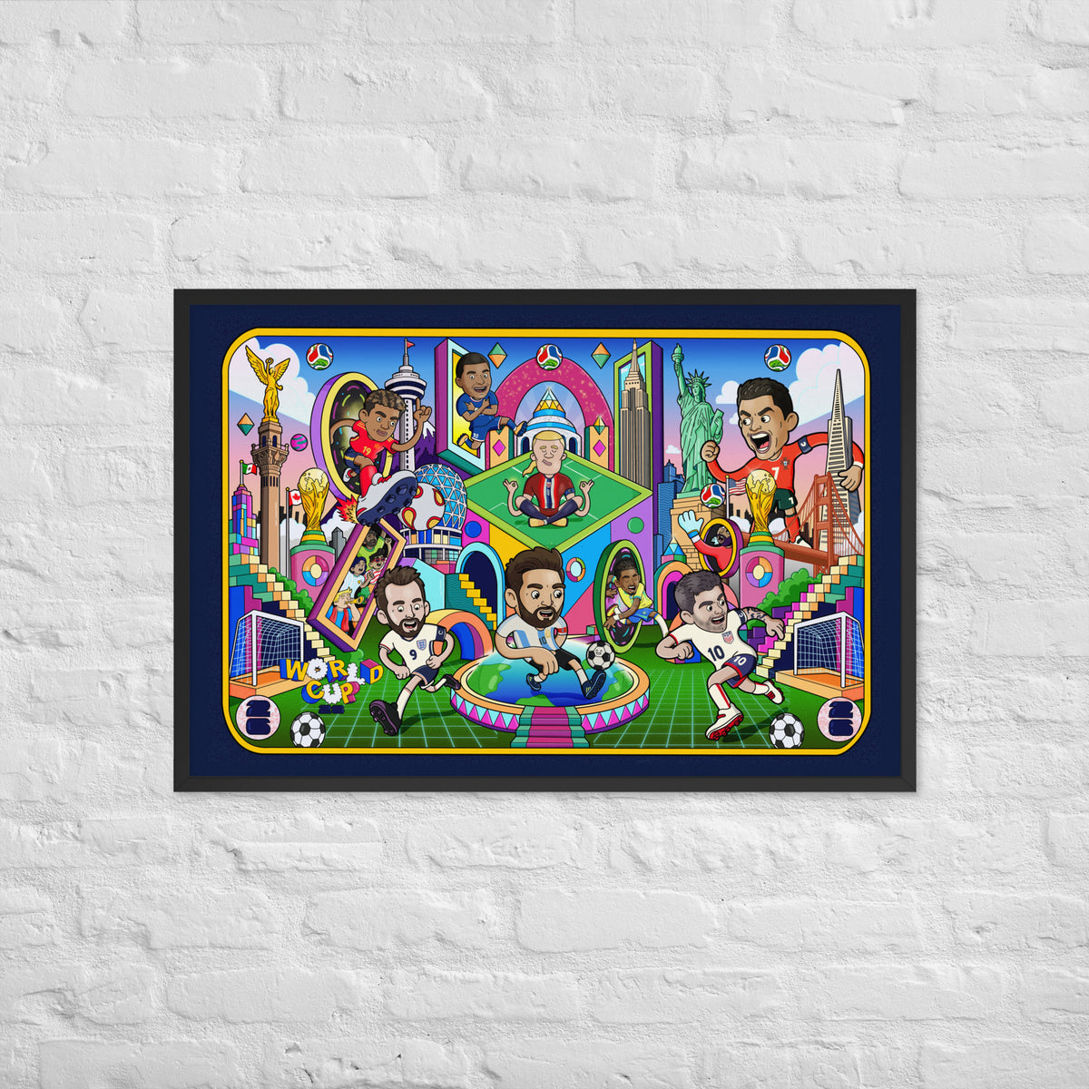 Original framed football print drawn by hand by illustrator Daniel Sulzberg