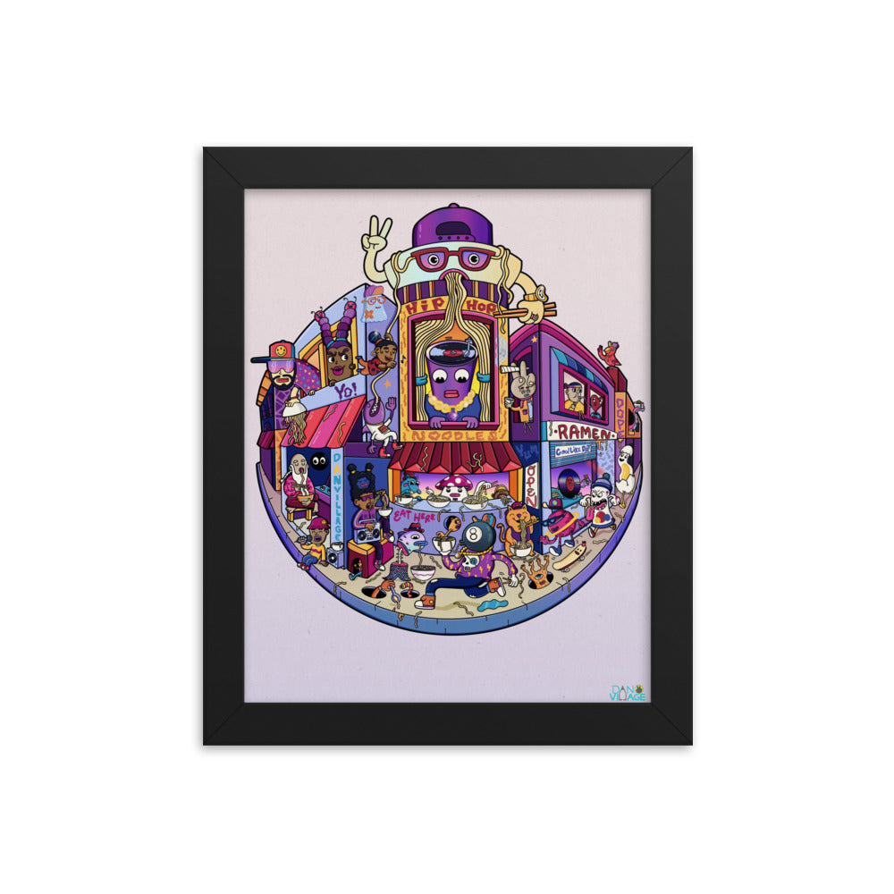 Gift for rap fans and ramen obsessives, an illustrated framed art print by Daniel Sulzberg