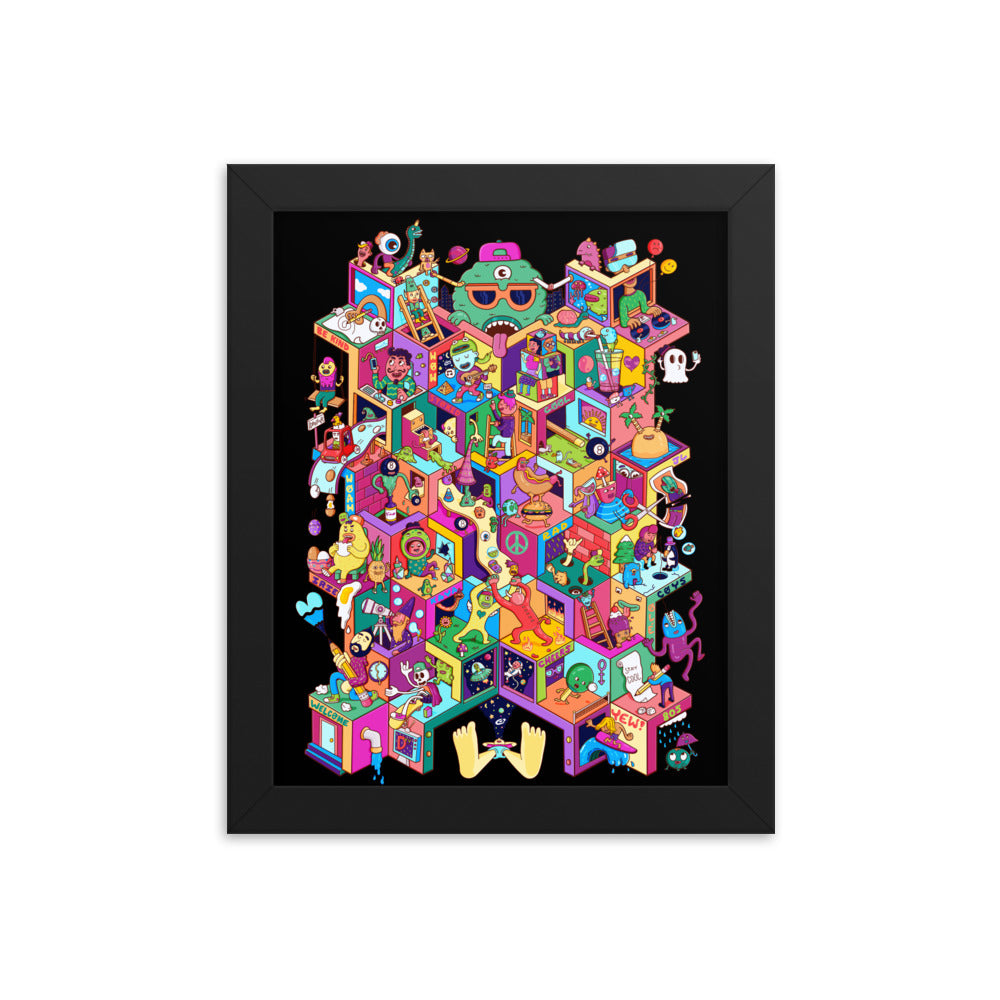 Isometric Mayhem in Danvillage Colorful unique Framed poster