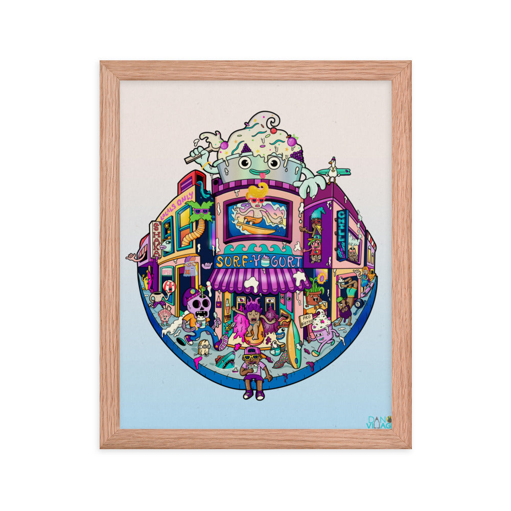 Illustrated surf themed kitchen wall art print with a joke that holds up for years