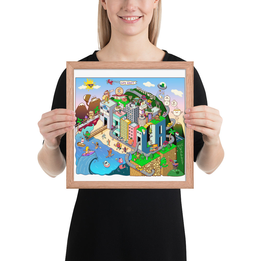 Foodie gift art print packed with illustrated tacos, donuts and street food
