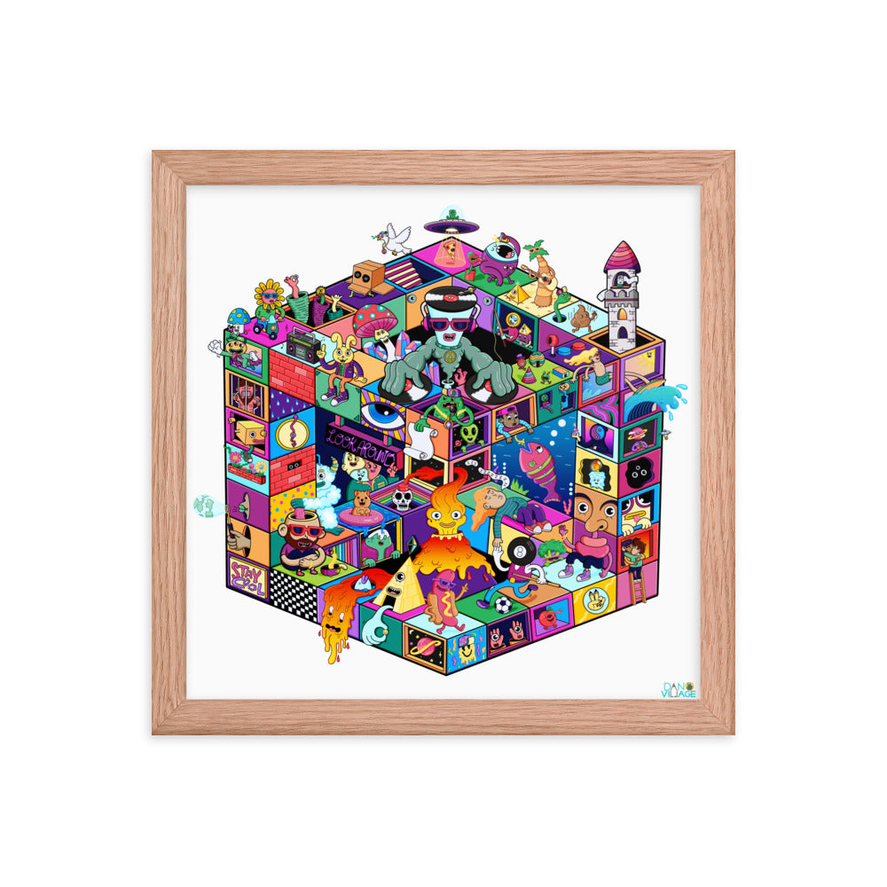 Bright whimsical framed print for a kids room, a studio or a quiet corner