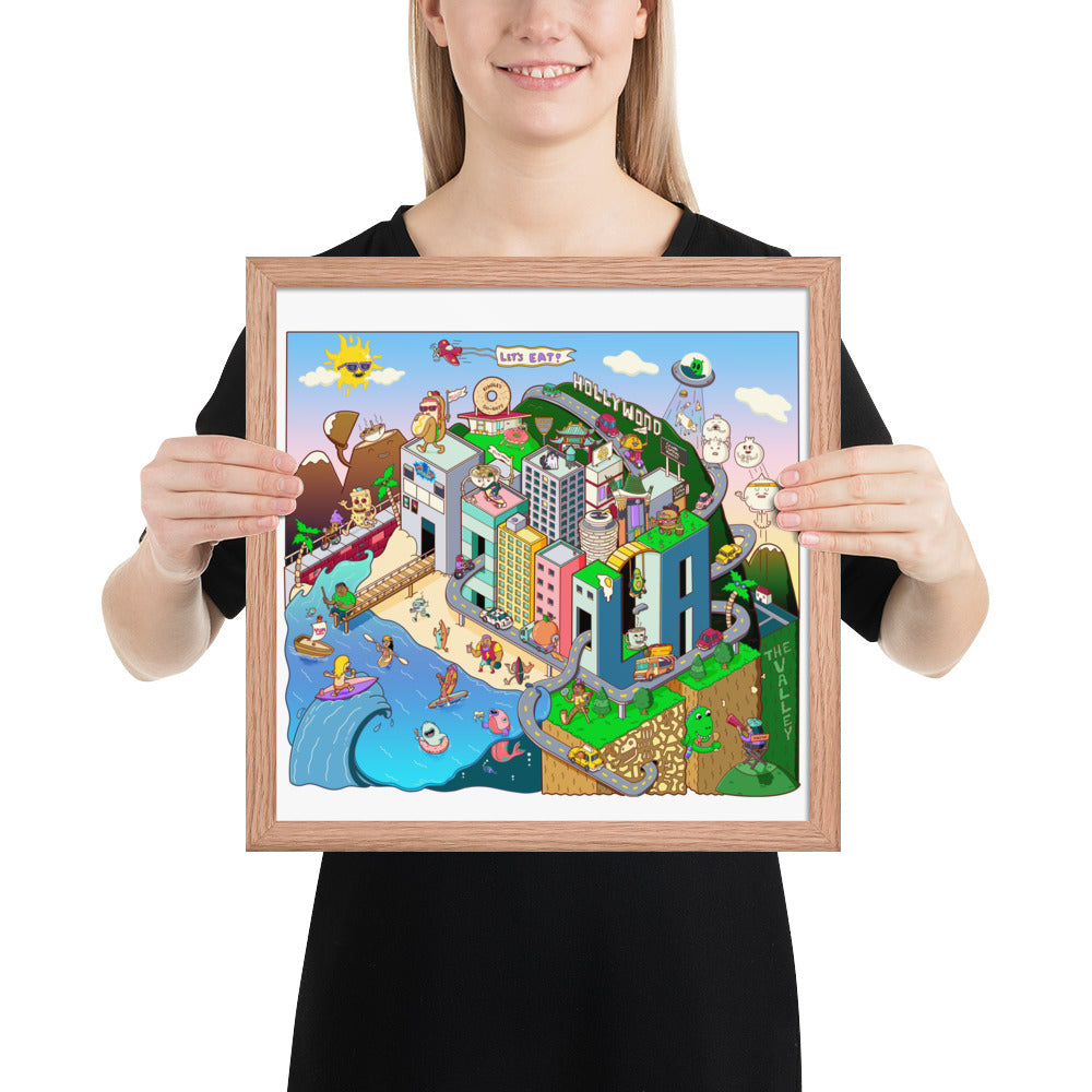 Illustrated Los Angeles food art print benefitting wildfire relief efforts