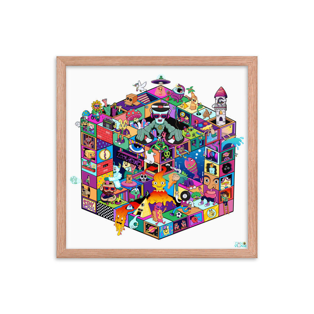 Original framed illustration print that rewards sitting still and staring