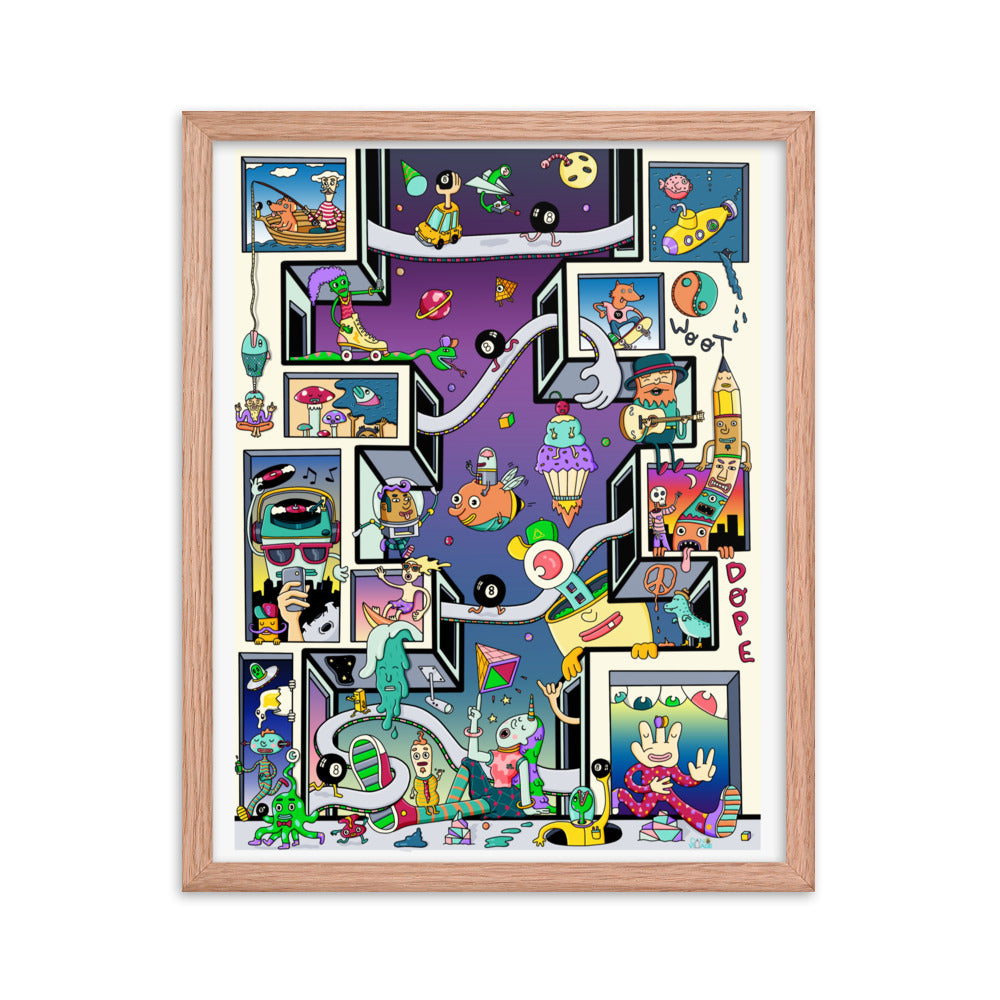 Colourful whimsical wall art for art collectors who like a print worth staring at
