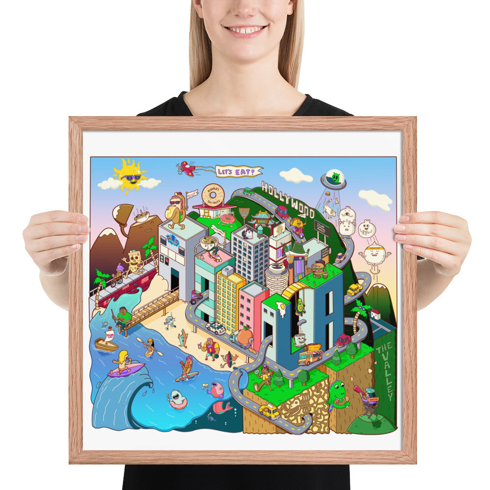 Illustrated city food print by Daniel Sulzberg for collectors of original artwork