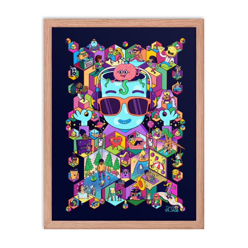 Surreal isometric illustration built out of music, framed wall art by Danvillage Art Lab