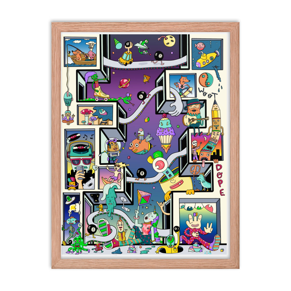 Detailed illustrated apartment block print by Santa Barbara illustrator Daniel Sulzberg