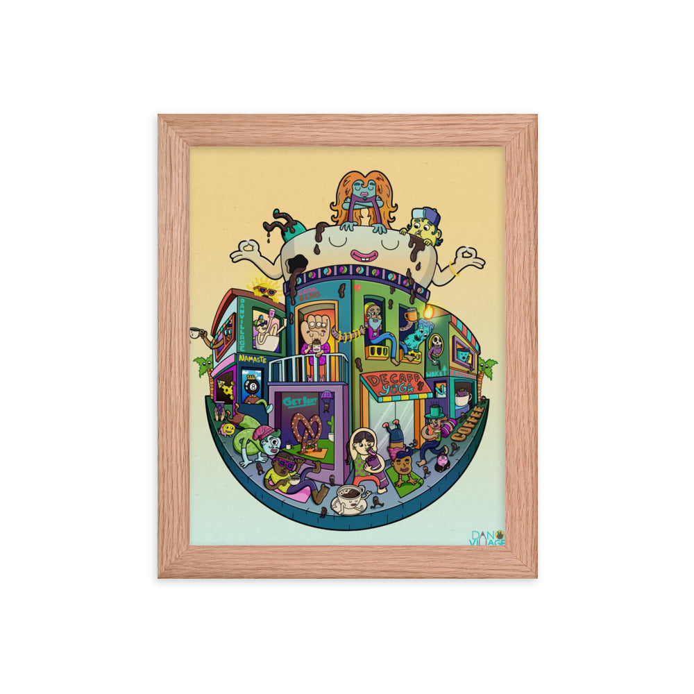 Illustrated coffee and meditation wall art print for kitchens and coffee corners