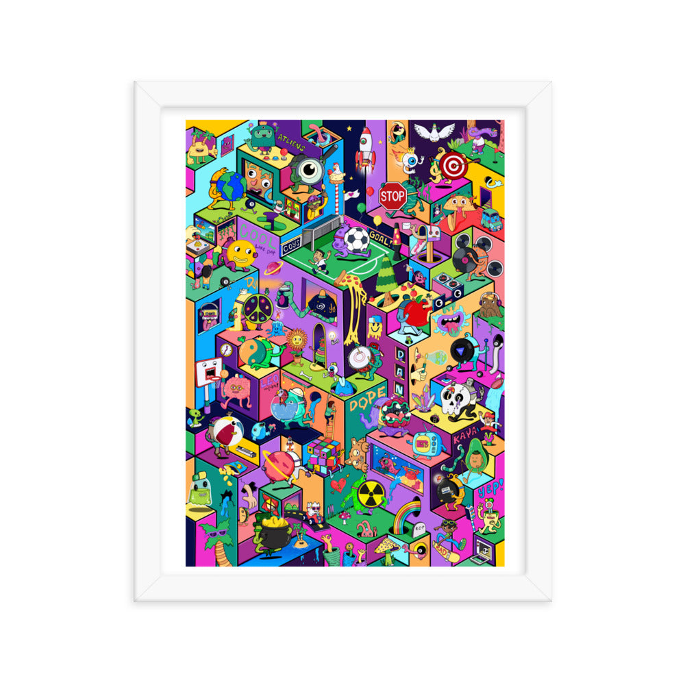 Playful isometric city artwork print for playrooms, bedrooms and reading nooks