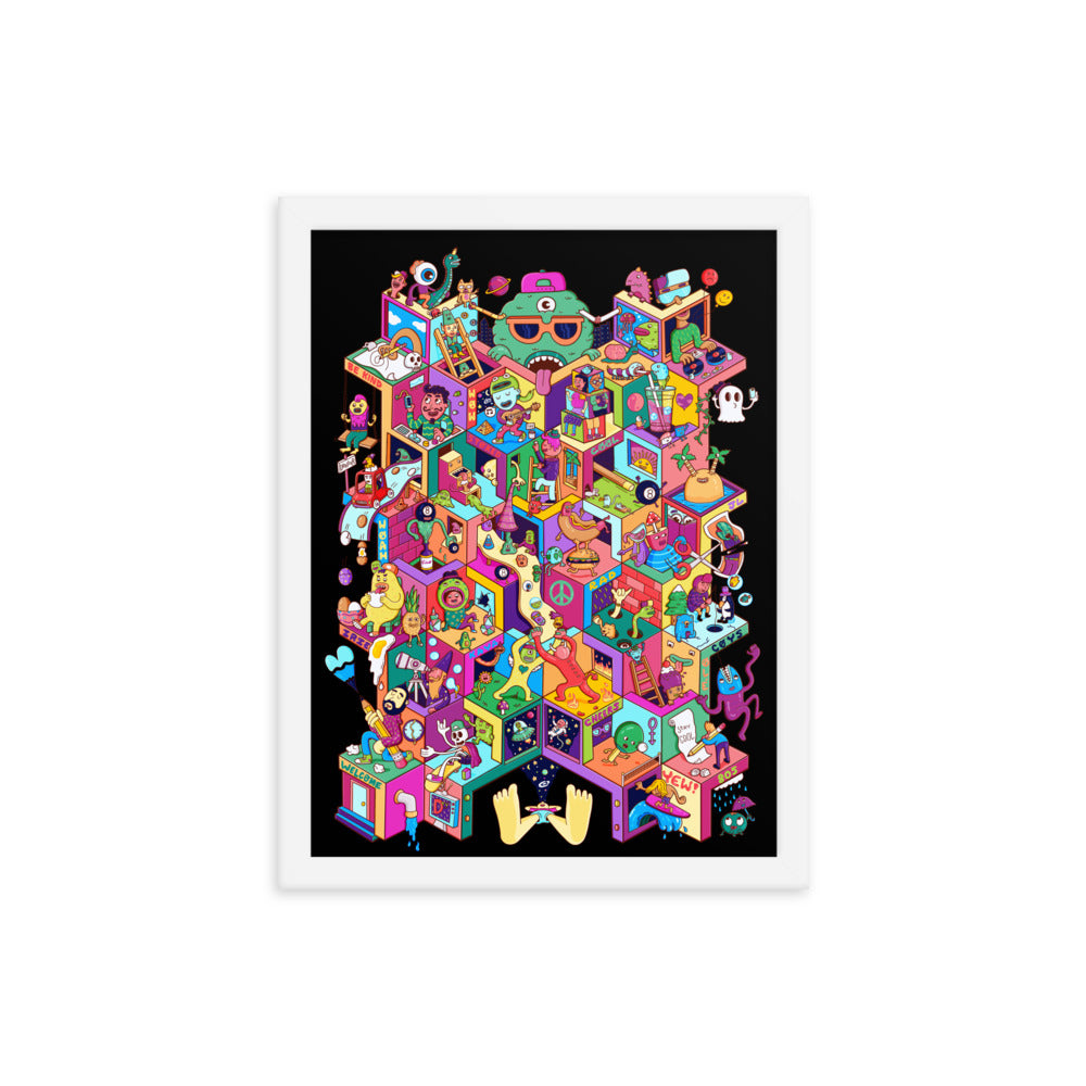 Colourful chaotic city art print for creative offices, studios and living rooms