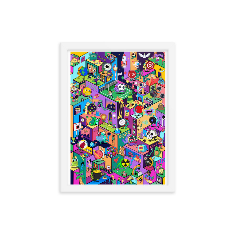 Character-packed illustrated wall art print for collectors of original cartoon art
